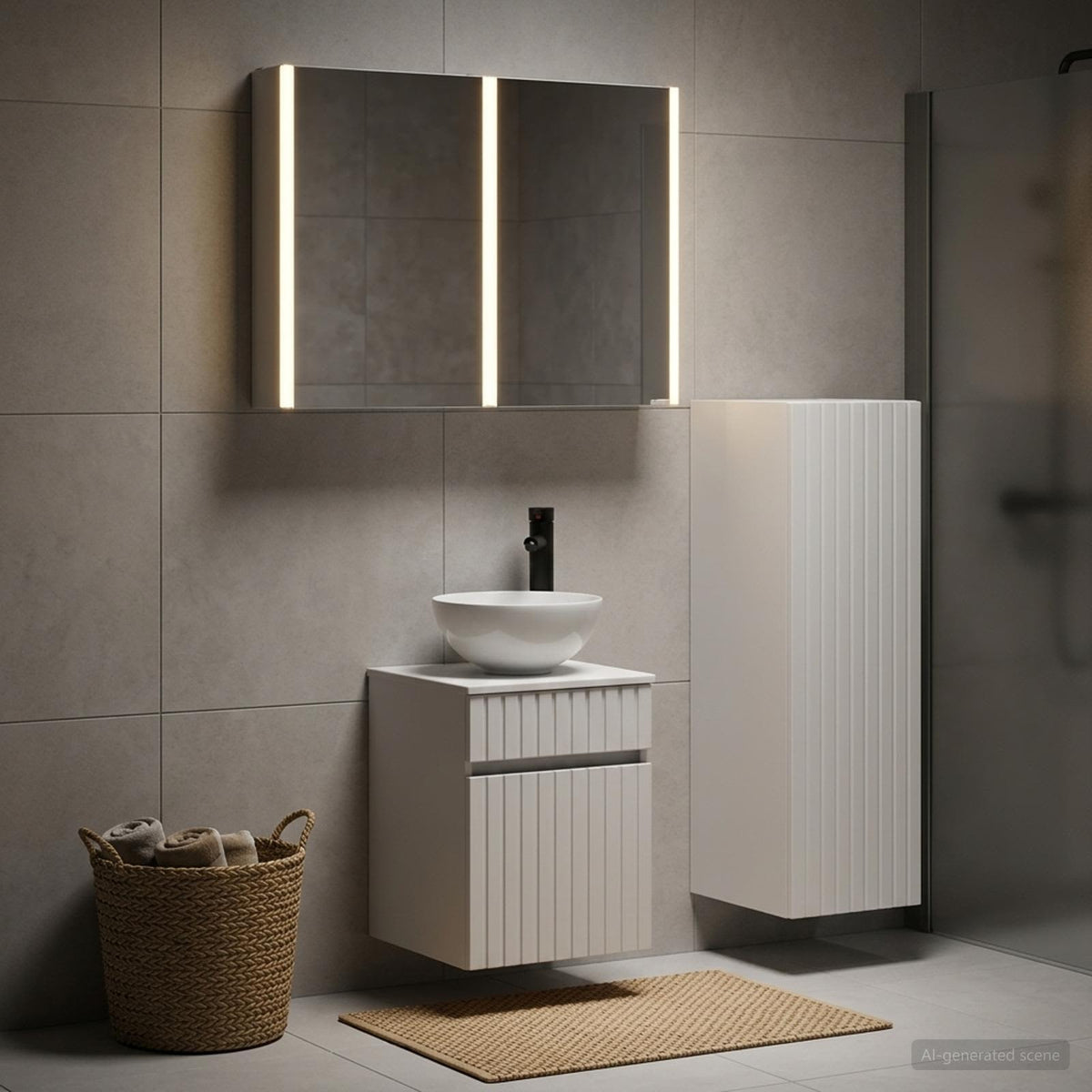 vidaXL Bathroom Furniture Set 4 pcs White Engineered Wood and Glass 1