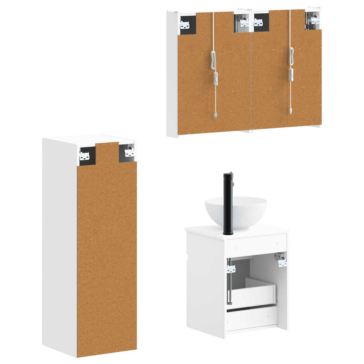 vidaXL Bathroom Furniture Set 4 pcs White Engineered Wood and Glass 5