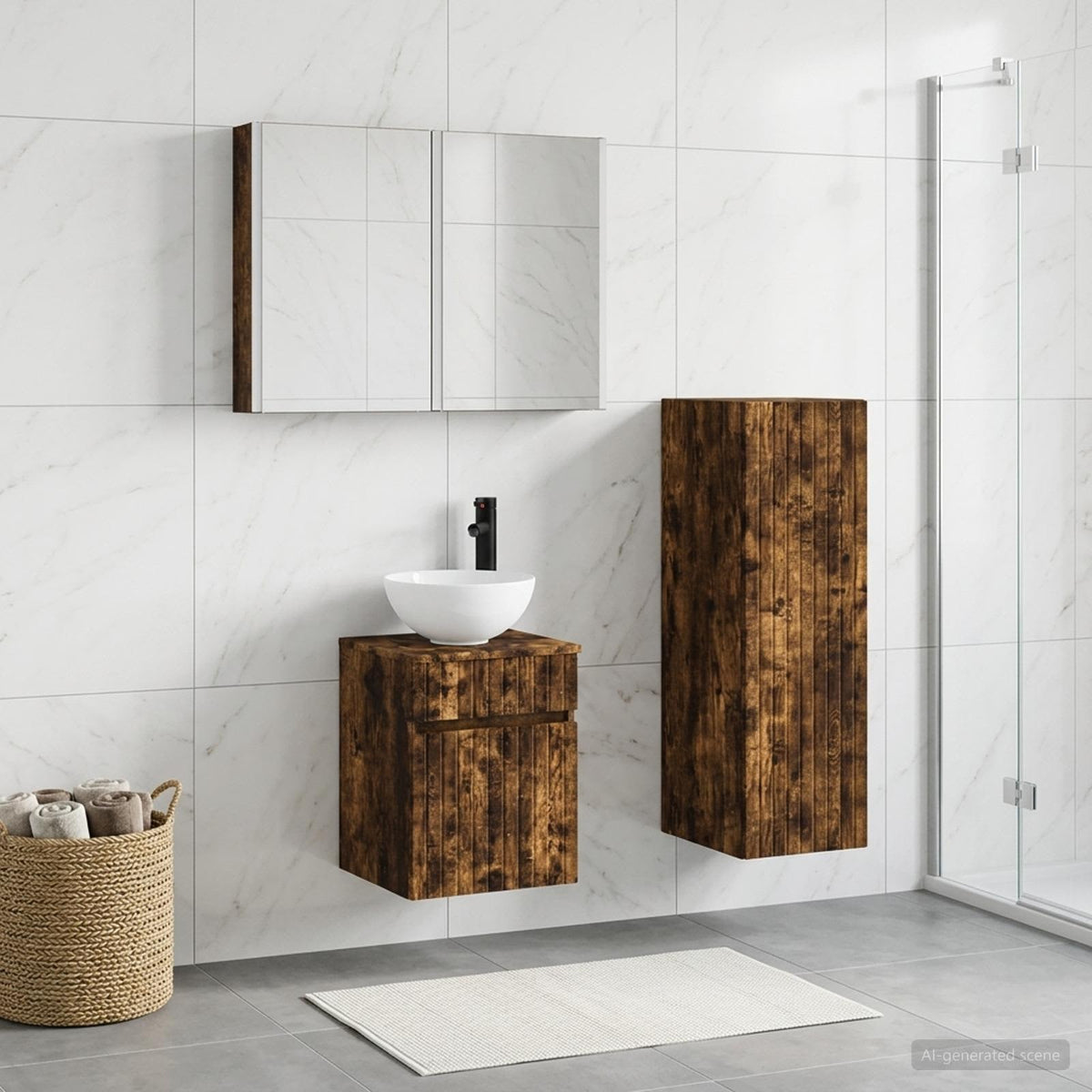 vidaXL Bathroom Furniture Set 4 pcs Smoked Oak 1