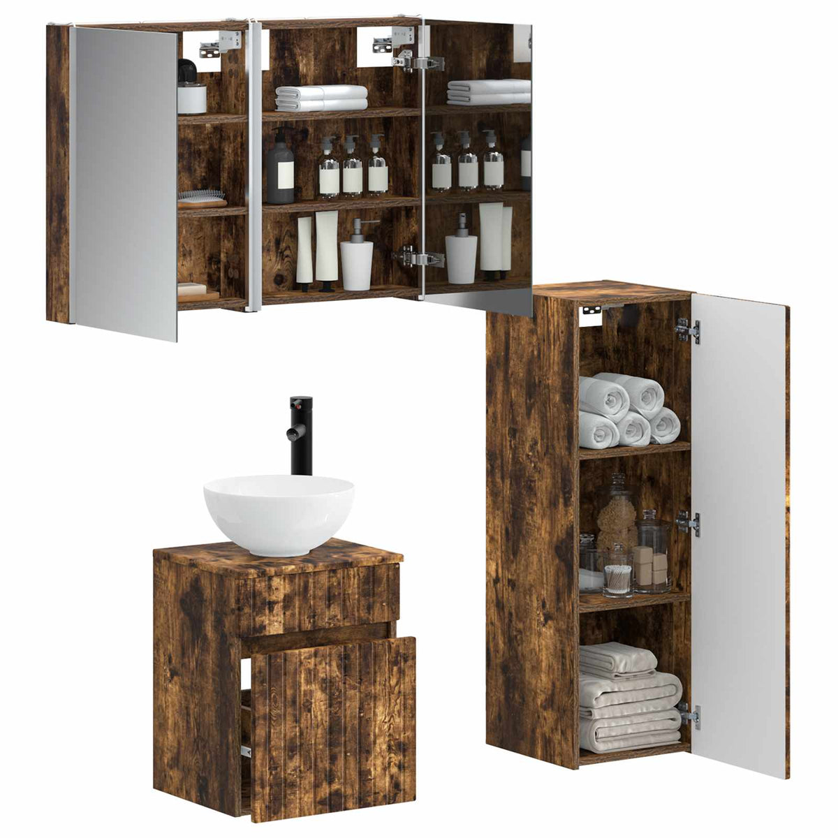 vidaXL Bathroom Furniture Set 4 pcs Smoked Oak 3