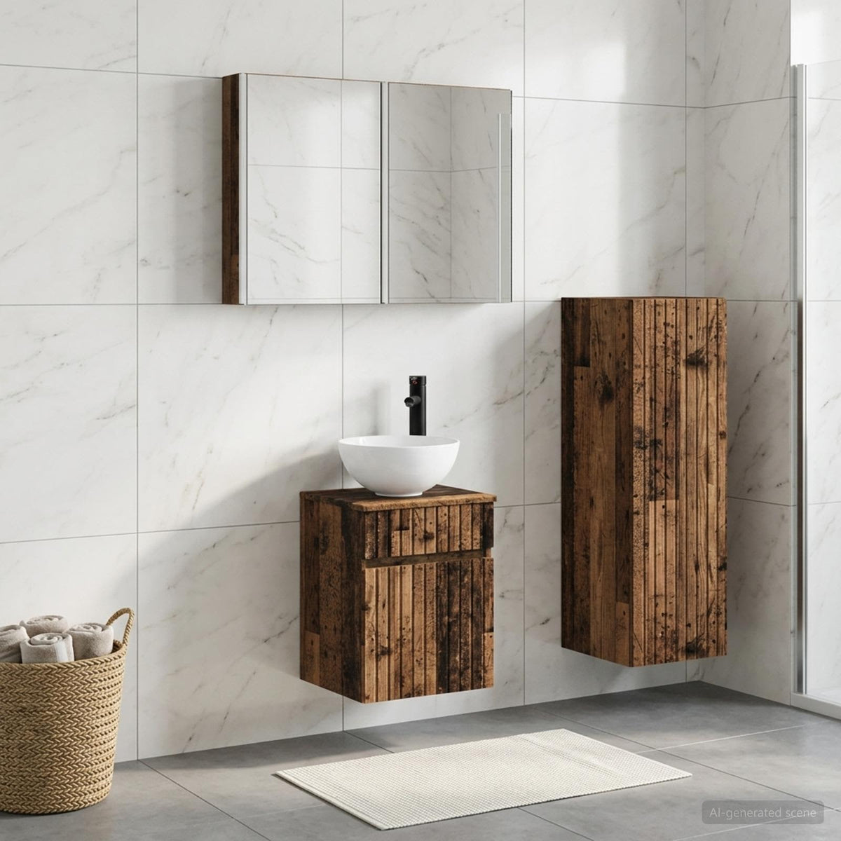 vidaXL Bathroom Furniture Set 4 pcs Old Wood Engineered Wood and Glass 4
