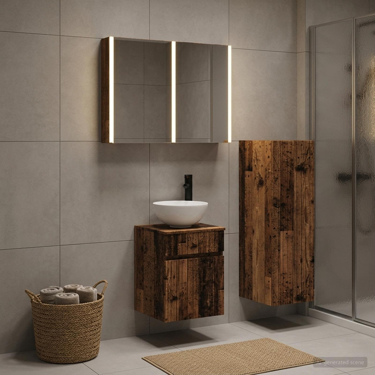 vidaXL Bathroom Furniture Set 4 pcs Old Wood Engineered Wood and Glass 1