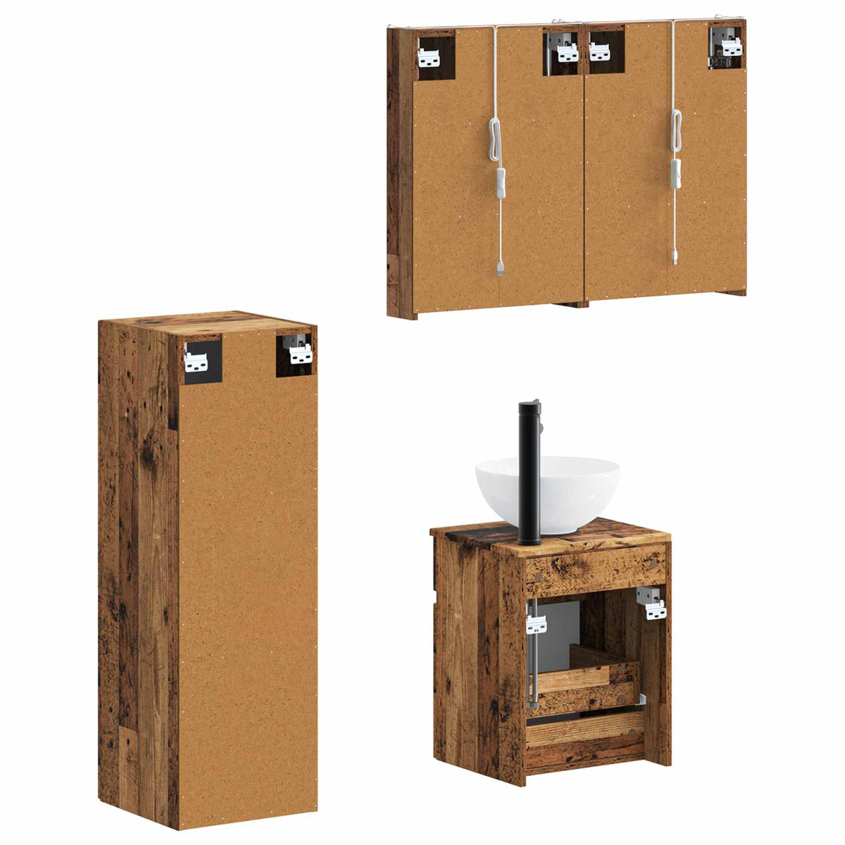 vidaXL Bathroom Furniture Set 4 pcs Old Wood Engineered Wood and Glass 5