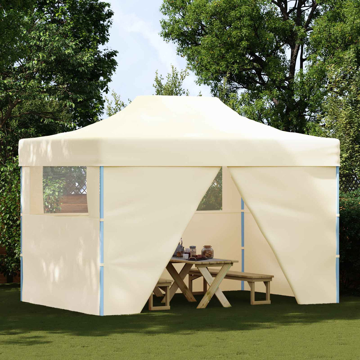 Party Tent 292 x 440 x 315 cm Oxford Fabric Yes with 4 Sidewalls Cream