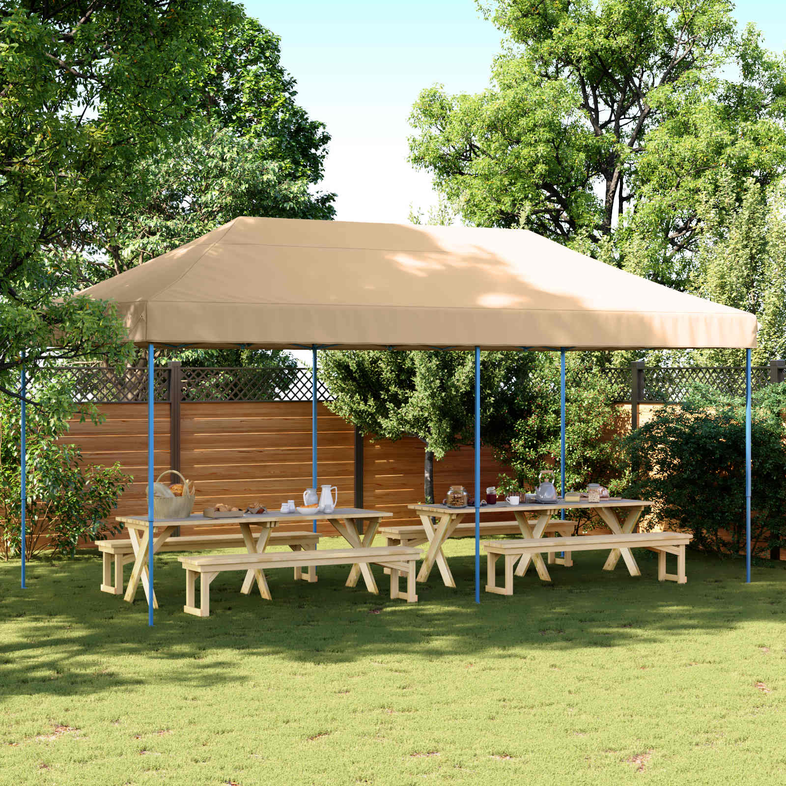 vidaXL Party Tent 292 x 580 x 315 cm Beige Oxford Fabric 1