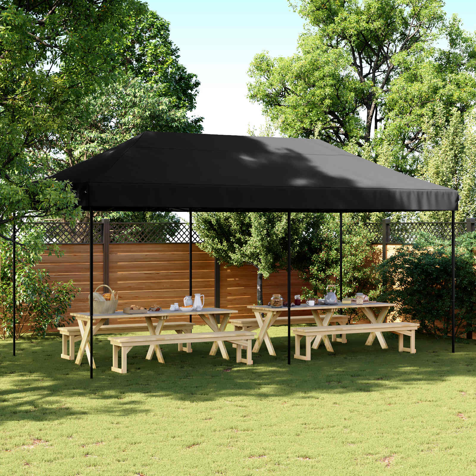 vidaXL Party Tent 292 x 580 x 315 cm Black Oxford Fabric 1