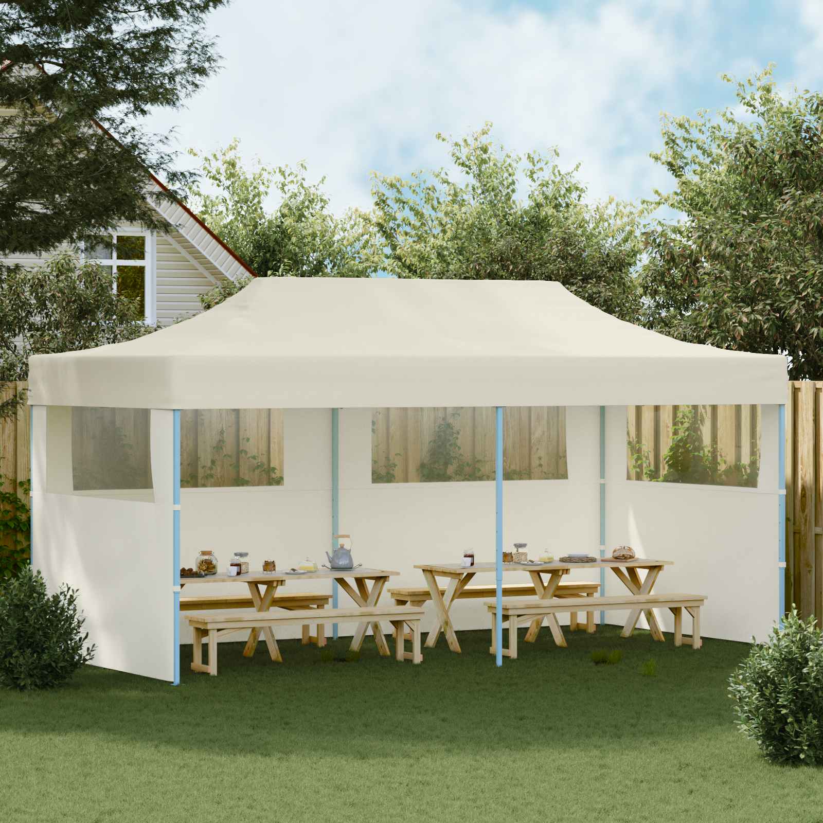 vidaXL Party Tent 291 x 580 x 315 cm Cream Oxford Fabric 3