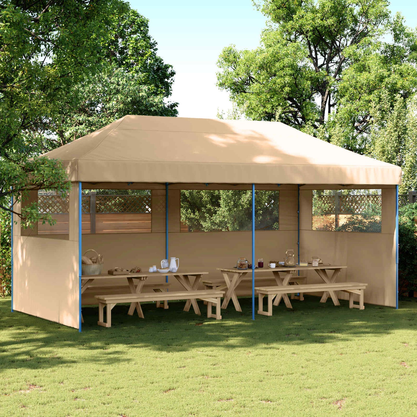 vidaXL Party Tent 292 x 580 x 315 cm Beige Oxford Fabric 1