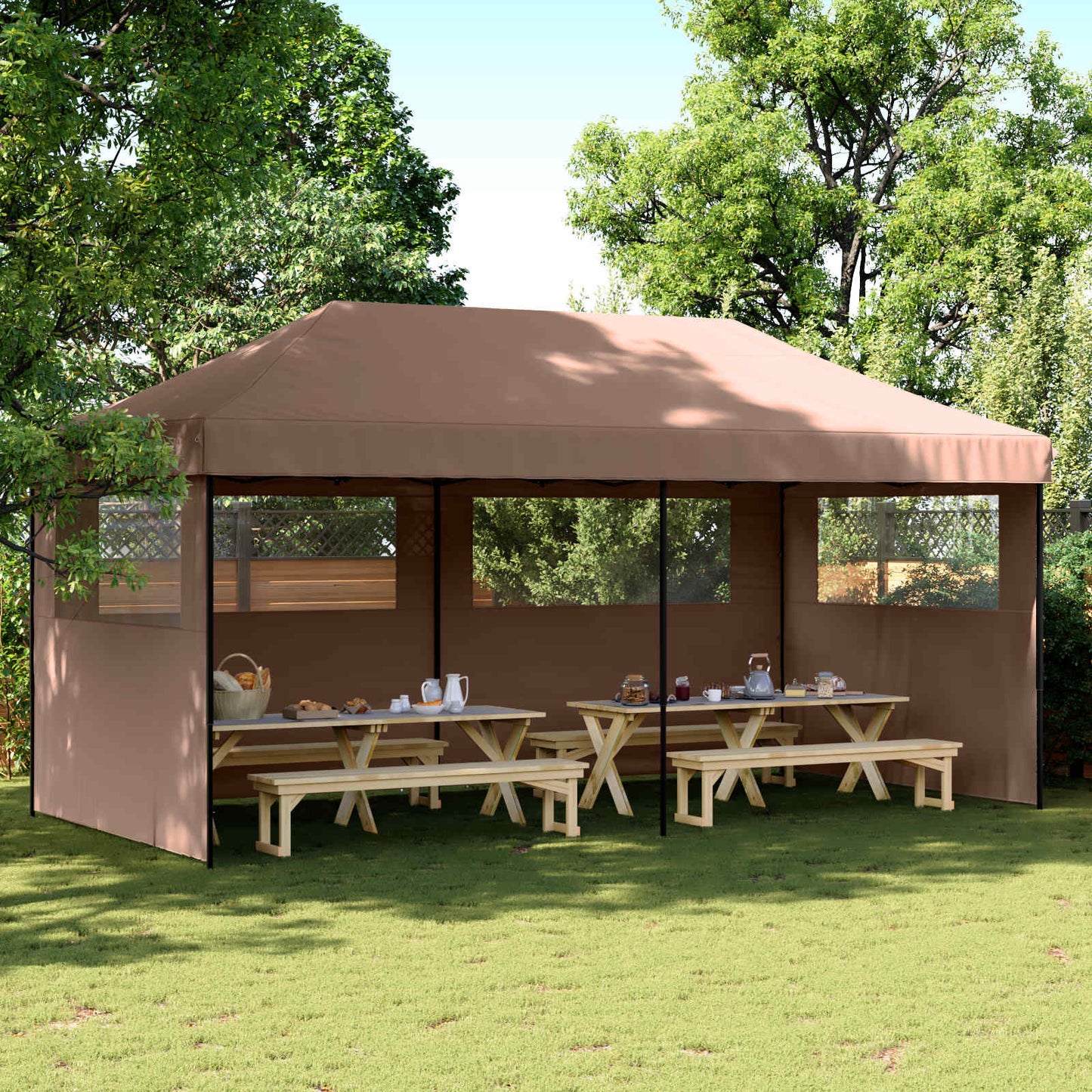 vidaXL Party Tent 292 x 580 x 315 cm Brown Oxford Fabric 1