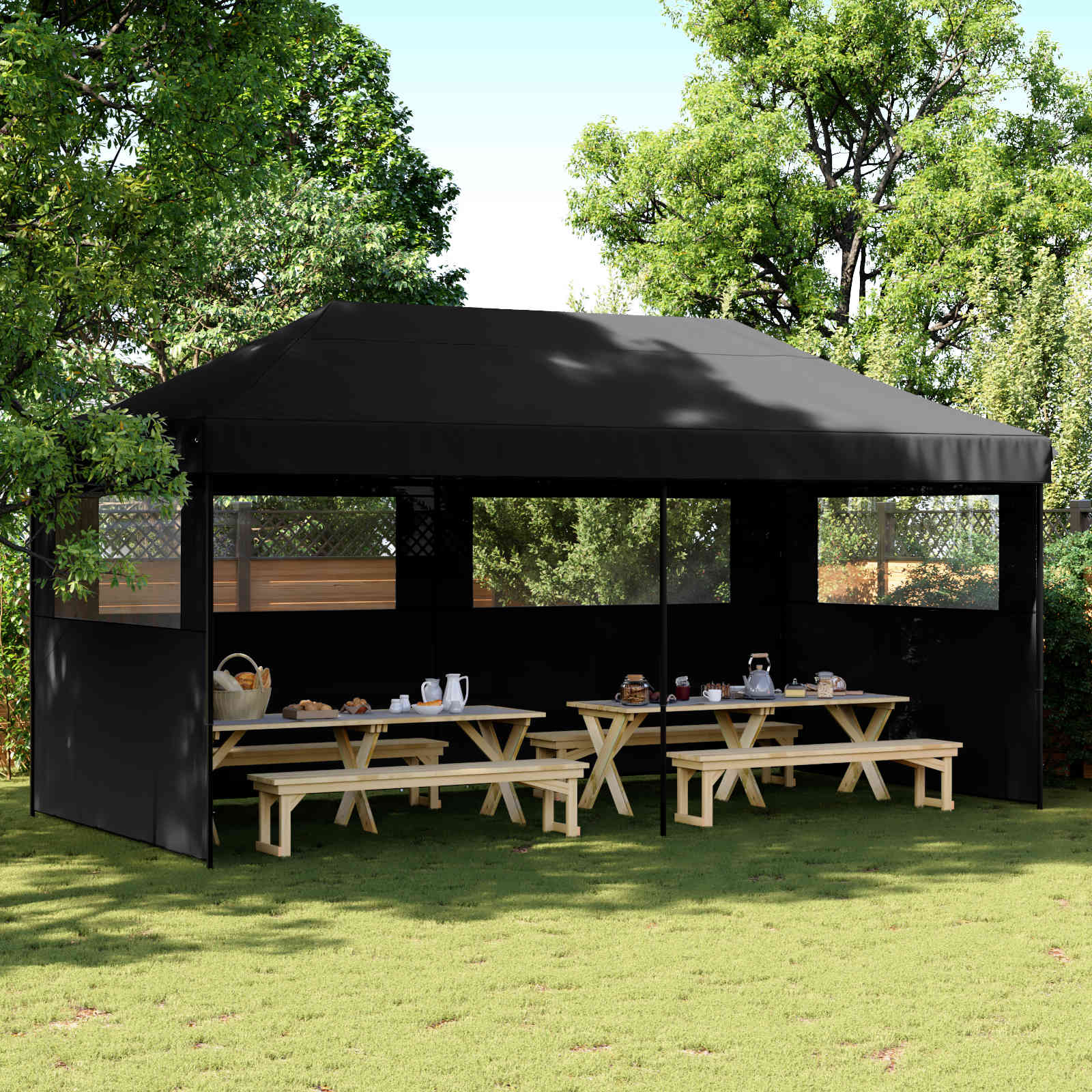 vidaXL Party Tent 292 x 580 x 315 cm Black Oxford Fabric 1