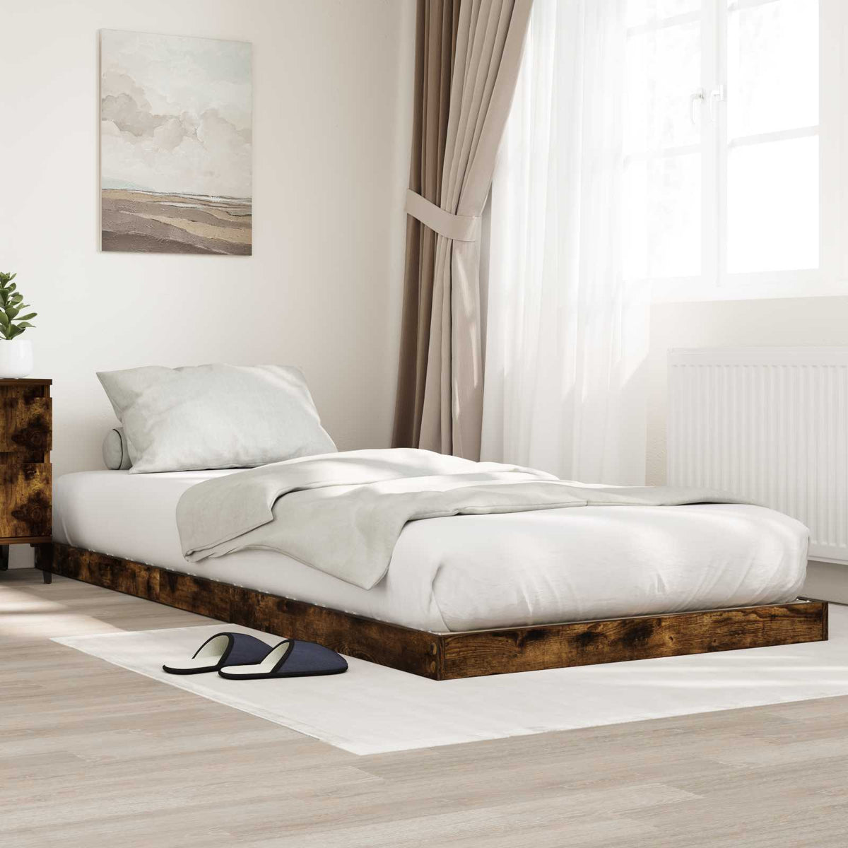 Floor Bed Frame Engineered Wood Length 190 cm Smoked oak