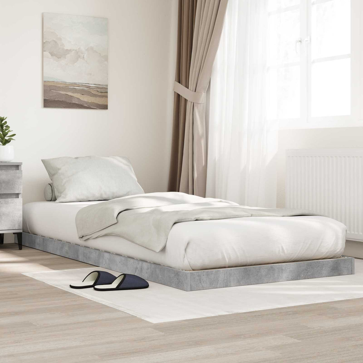Floor Bed Frame 100 x 200 cm Engineered Wood Concrete grey