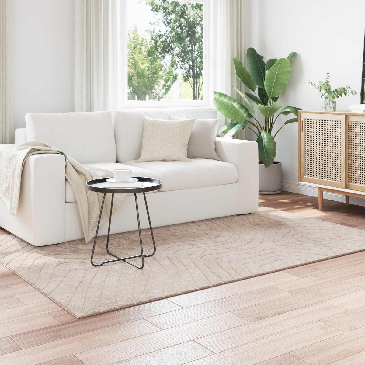 Indoor and Outdoor Rug PALMERAS Polyester Waveform Beige 120 x 170 cm