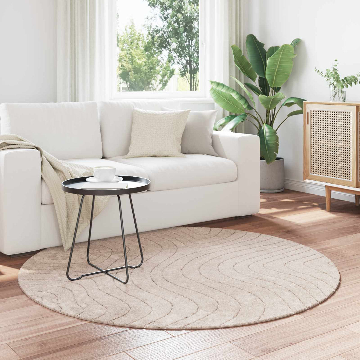 Indoor Outdoor Rug PALMERAS Polyester Waveform Beige