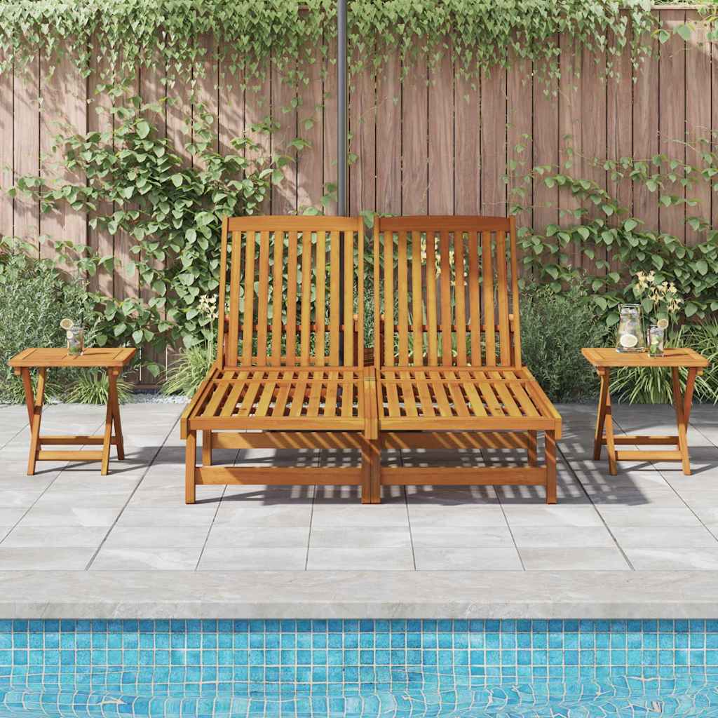vidaXL Sun Lounger Reclining Brown Solid Acacia Wood 3