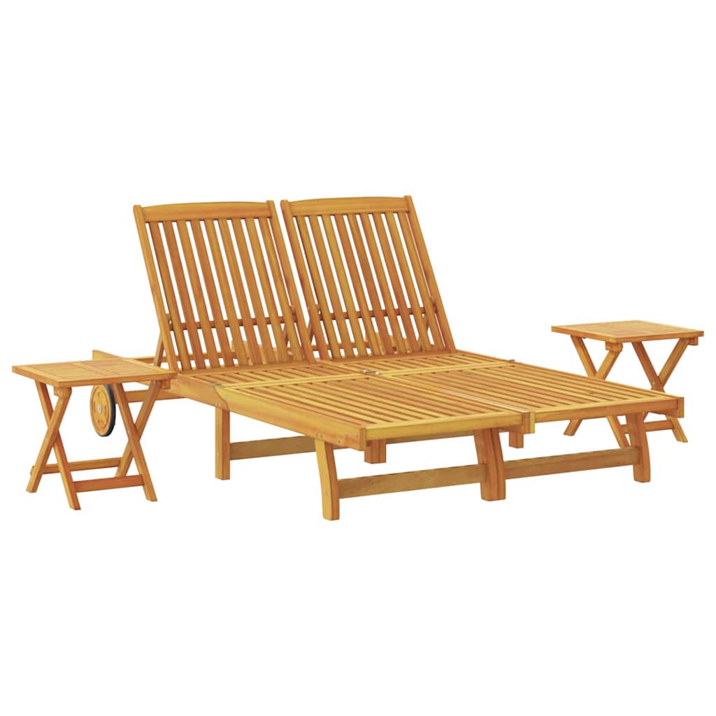 vidaXL Sun Lounger Reclining Brown Solid Acacia Wood 2