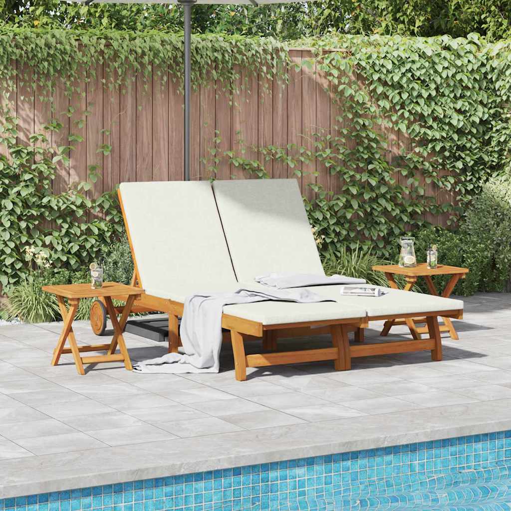 vidaXL Sun Lounger 2 pcs Solid Acacia Wood Brown Cream White