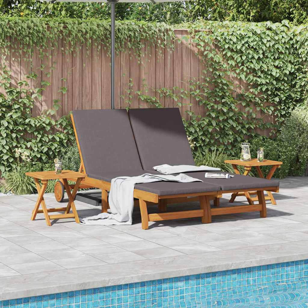 vidaXL Sun Lounger 2 pcs Solid Acacia Wood Brown Dark Grey