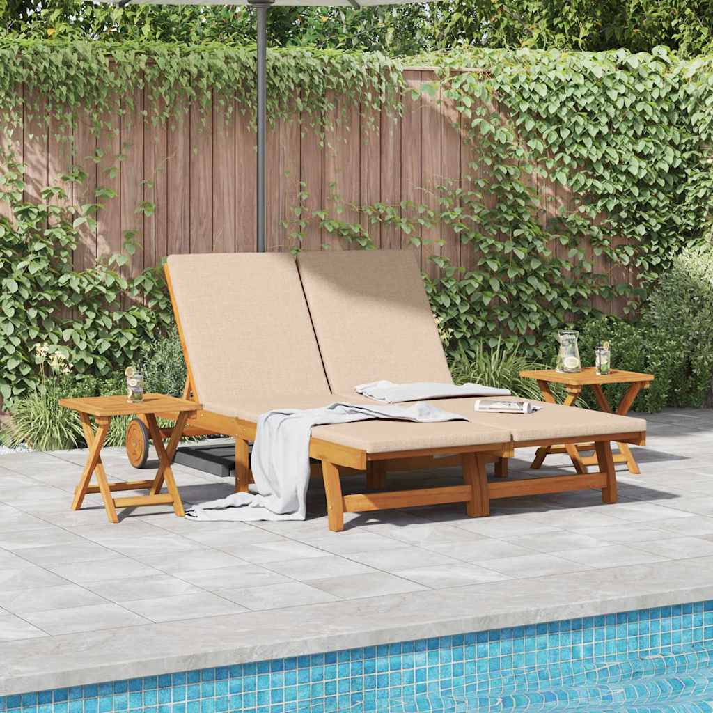 vidaXL Sun Lounger 2 pcs Solid Acacia Wood Brown Beige