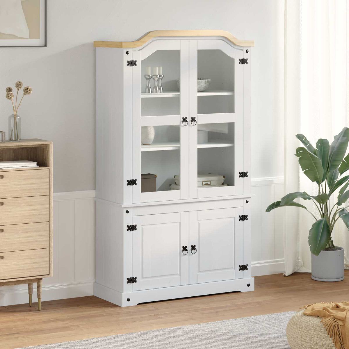 vidaXL Display Cabinet White 103.5 x 42 x 180 cm Solid Pine Wood 1