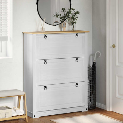 Shoe Cabinet CORONA 99 x 32 x Solid Pine Wood White 124.5 cm