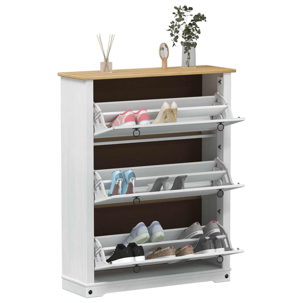 Shoe Cabinet CORONA 99 x 32 x Solid Pine Wood White 124.5 cm