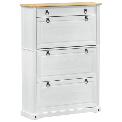 Shoe Cabinet CORONA 99 x 32 x Solid Pine Wood White 138 cm