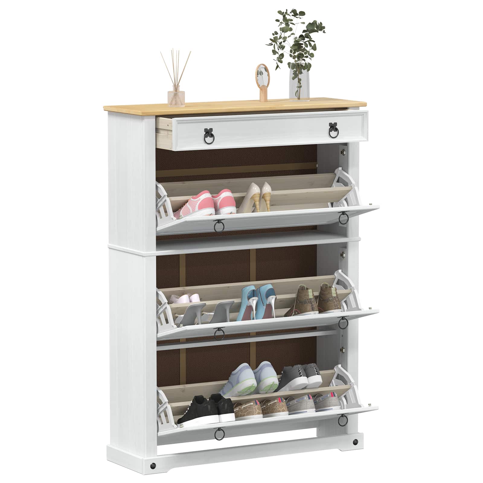 vidaXL Shoe Cabinet Corona White 99 x 32 x 138 cm Solid Pine Wood 3