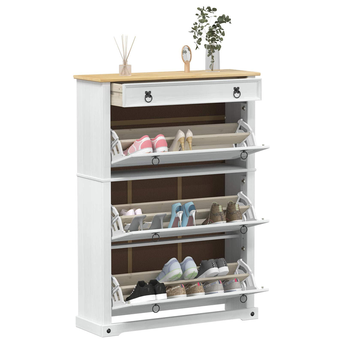 Shoe Cabinet CORONA 99 x 32 x Solid Pine Wood White 138 cm