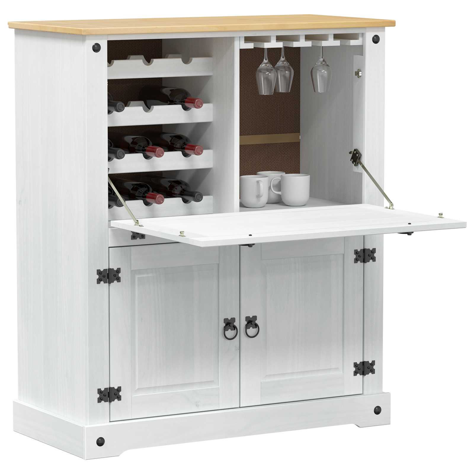 vidaXL Wine cabinet White 97 x 45 x 114 cm Solid Pine Wood 3