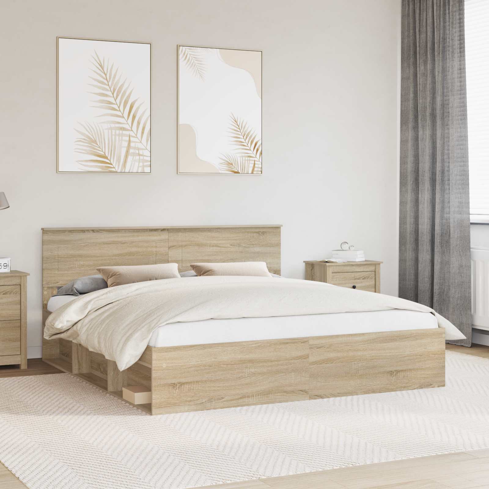 vidaXL Bed Frame with Headboard Sonoma 200 x 200 cm Engineered wood 1
