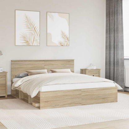 vidaXL Bed Frame with Headboard Sonoma 200 x 200 cm Engineered wood 1
