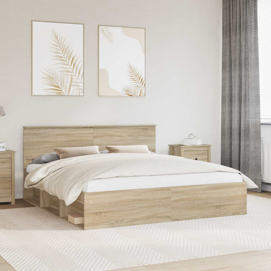 vidaXL Bed Frame with Headboard Sonoma 200 x 200 cm Engineered wood 1