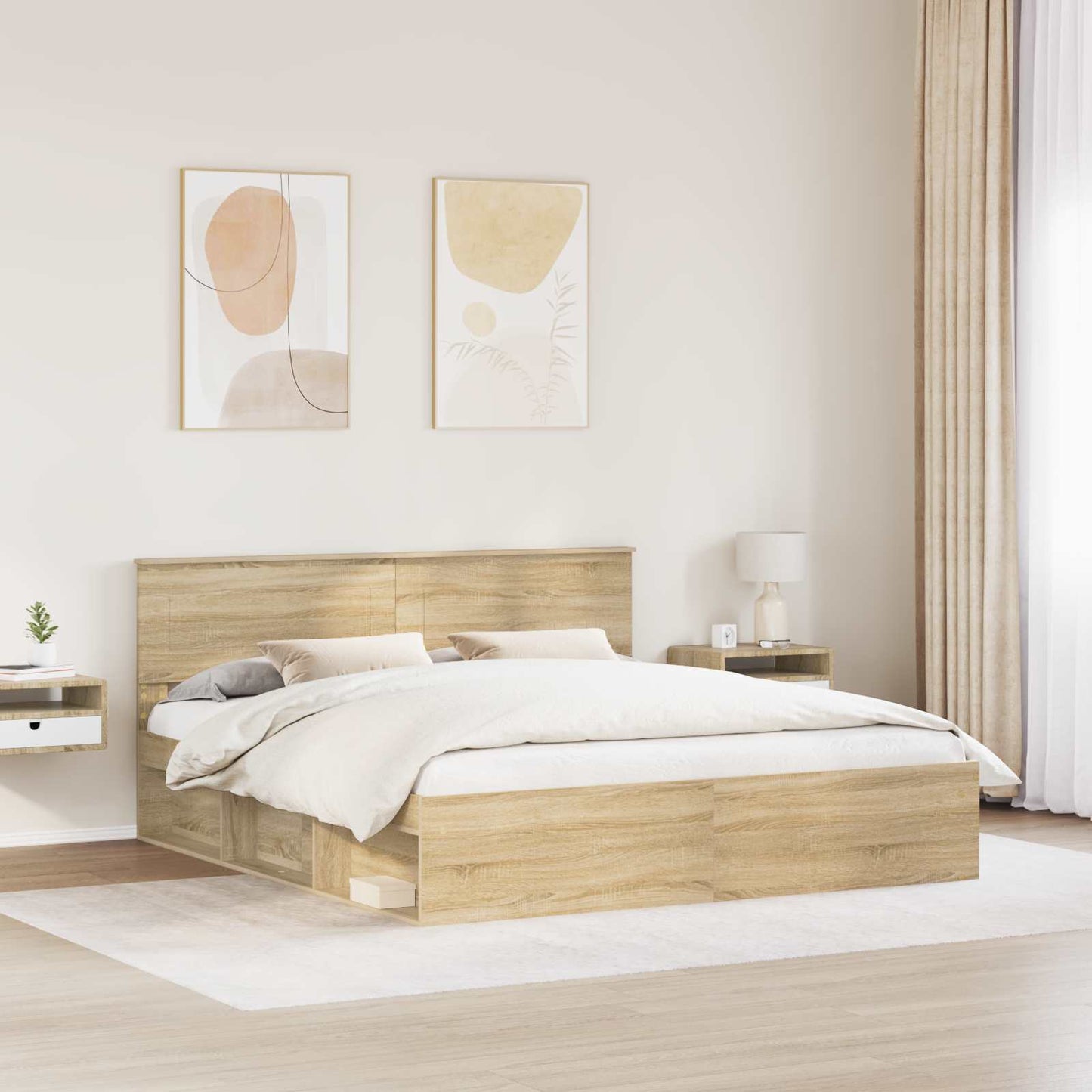 vidaXL Bed Frame with Headboard Sonoma 200 x 200 cm Engineered wood 3