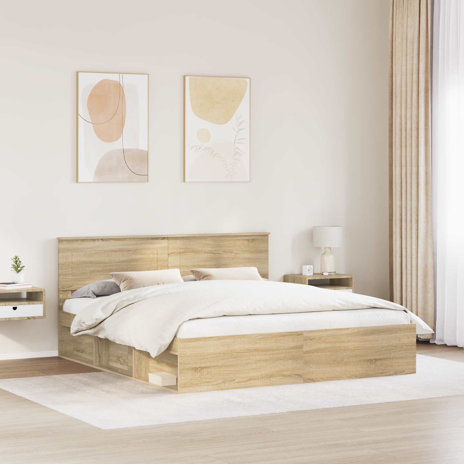 vidaXL Bed Frame with Headboard Sonoma 200 x 200 cm Engineered wood 3