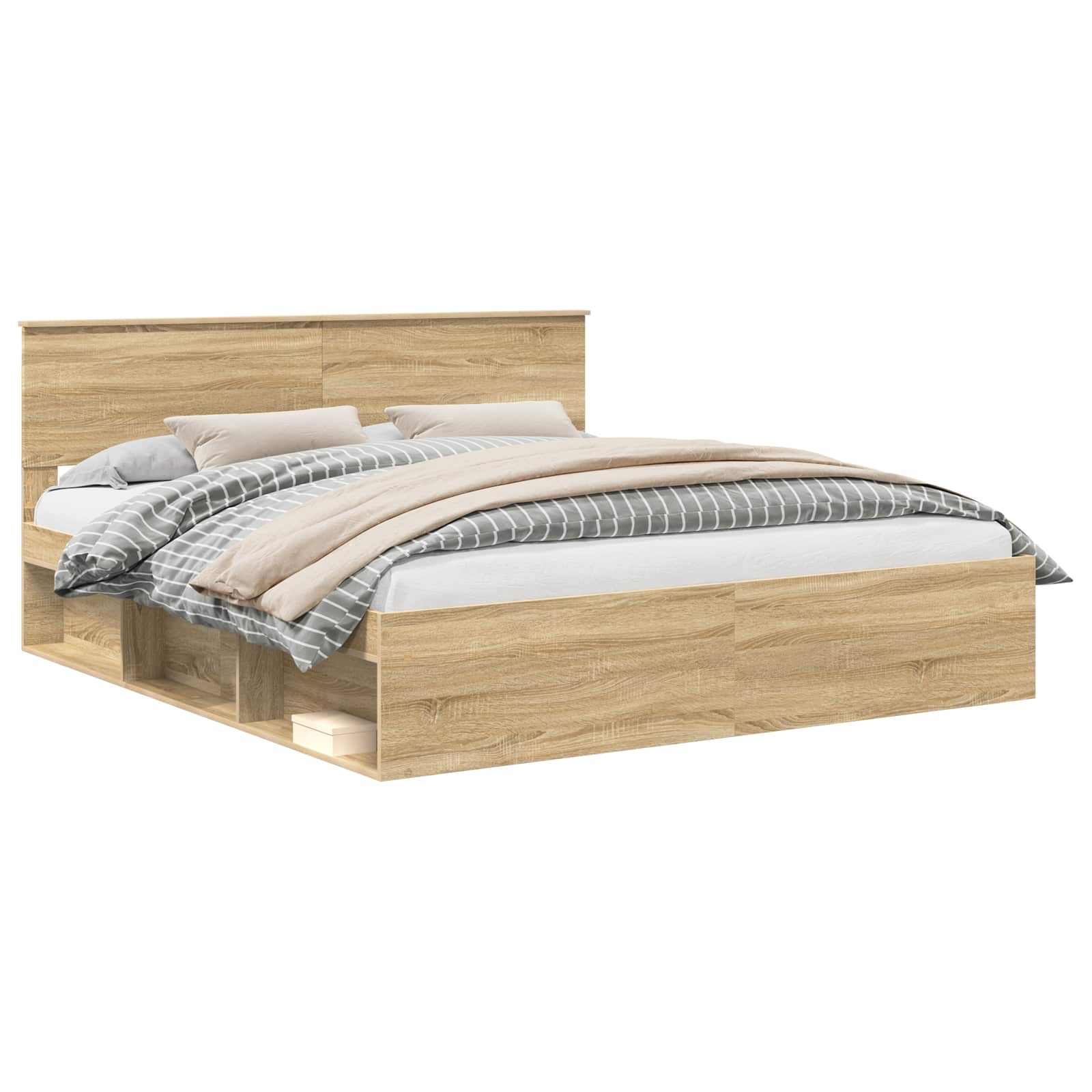 vidaXL Bed Frame with Headboard Sonoma 200 x 200 cm Engineered wood 2