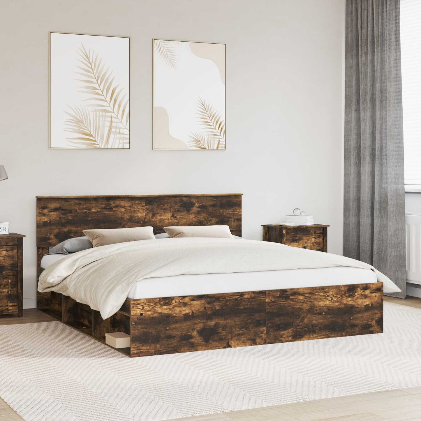 vidaXL Bed Frame Smoked Oak 200 x 200 cm Engineered wood 1