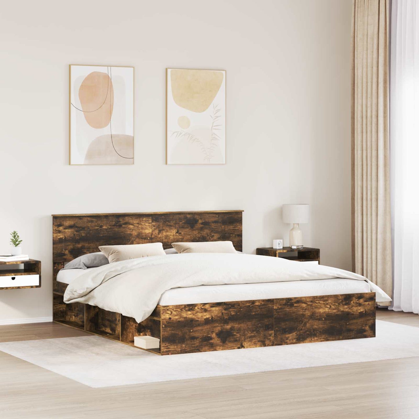 vidaXL Bed Frame Smoked Oak 200 x 200 cm Engineered wood 3