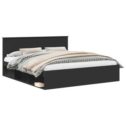 vidaXL Bed Frame with Headboard Black 180 x 200 cm Engineered wood 2