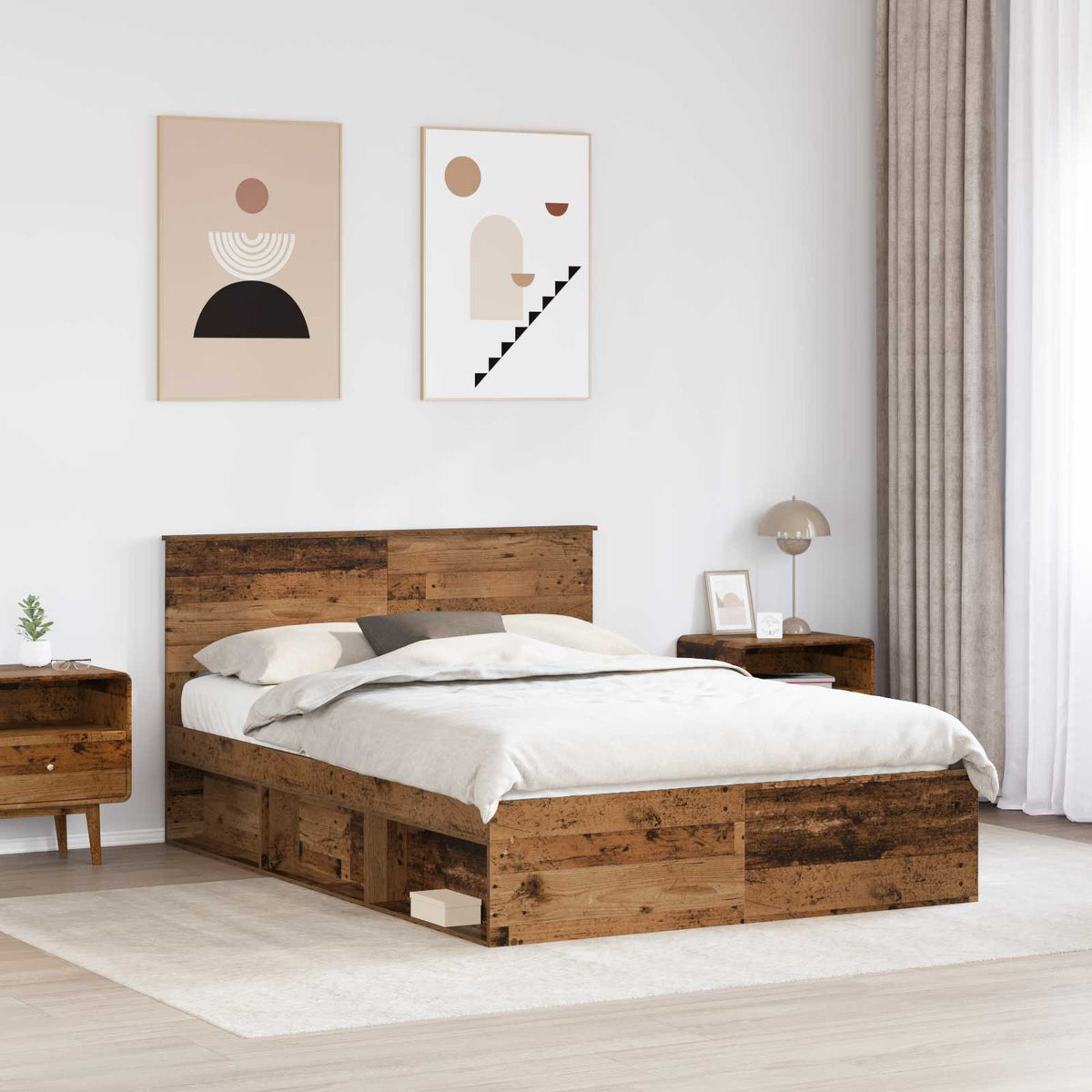 Bed Frame with Headboard 150 x 200 cm Engineered wood Length 200 cm Width 150 cm Old wood