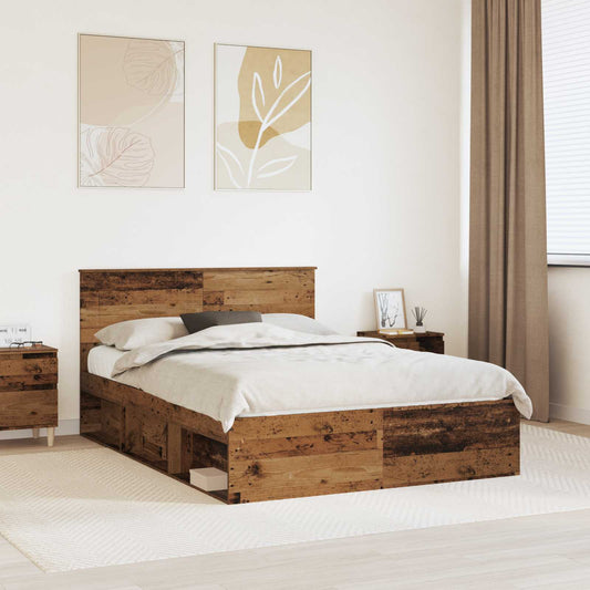 vidaXL Bed Frame with Headboard Old Wood 140 x 190 cm Engineered wood 1