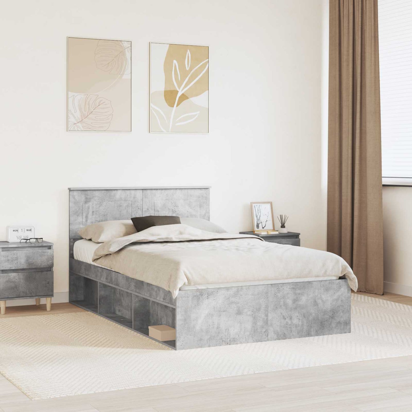 vidaXL Bed Frame Concerte Grey 135 x 190 cm Engineered wood 1