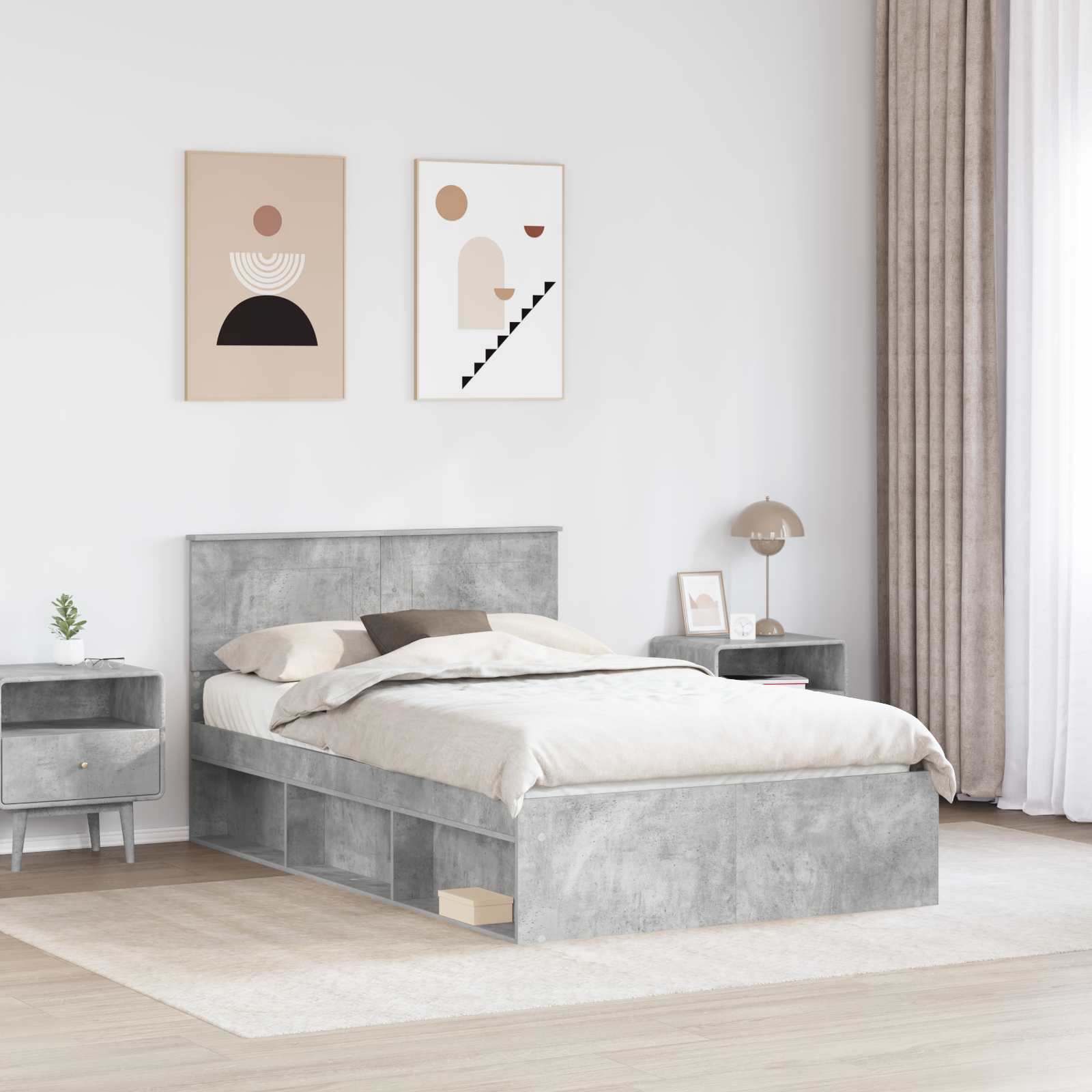 vidaXL Bed Frame Concerte Grey 135 x 190 cm Engineered wood 3