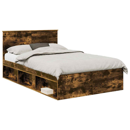 Bed Frame 135 x 190 cm Engineered wood Length 190 cm Width 135 cm Smoked oak