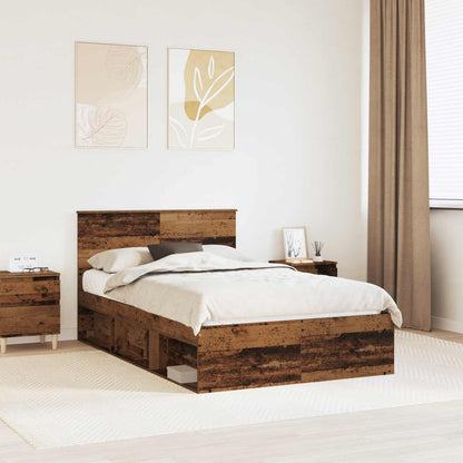 vidaXL Bed Frame with Headboard Old Wood 135 x 190 cm Engineered wood 1