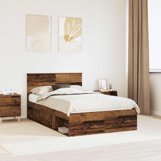 vidaXL Bed Frame with Headboard Old Wood 135 x 190 cm Engineered wood 1