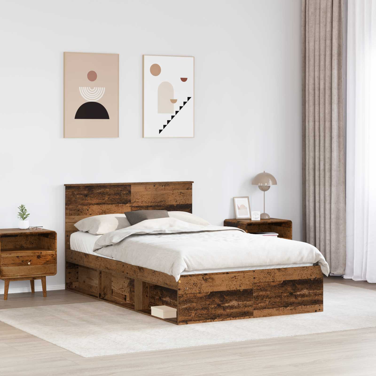 vidaXL Bed Frame with Headboard Old Wood 135 x 190 cm Engineered wood 3