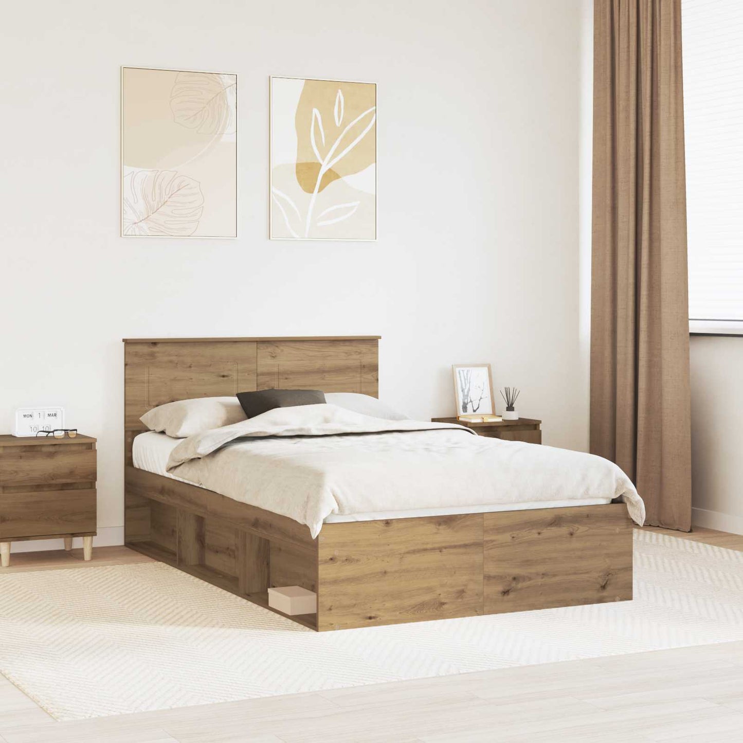 vidaXL Bed Frame Artisian Oak 135 x 190 cm Engineered wood 1