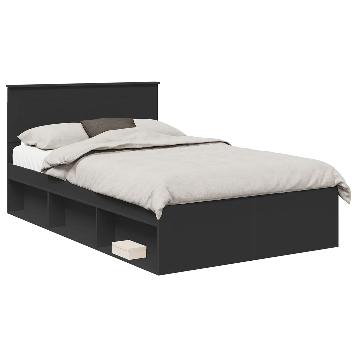 vidaXL Bed Frame with Headboard Black 120 x 200 cm Engineered wood 2