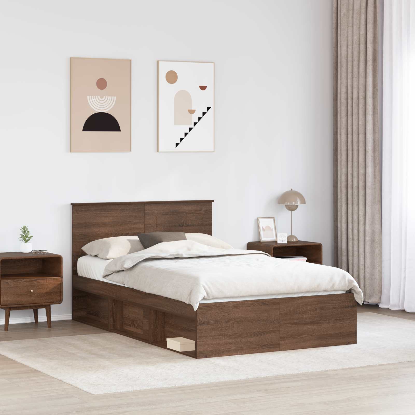 vidaXL Bed Frame with Headboard Brown Oak 120 x 200 cm Engineered wood 3